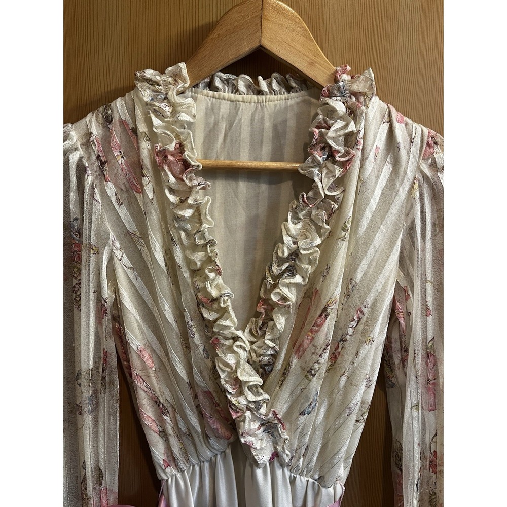 Vintage 70's Floral Ruffle Midi Dress Romantic Prairie Cottagecore - Picture 8 of 11